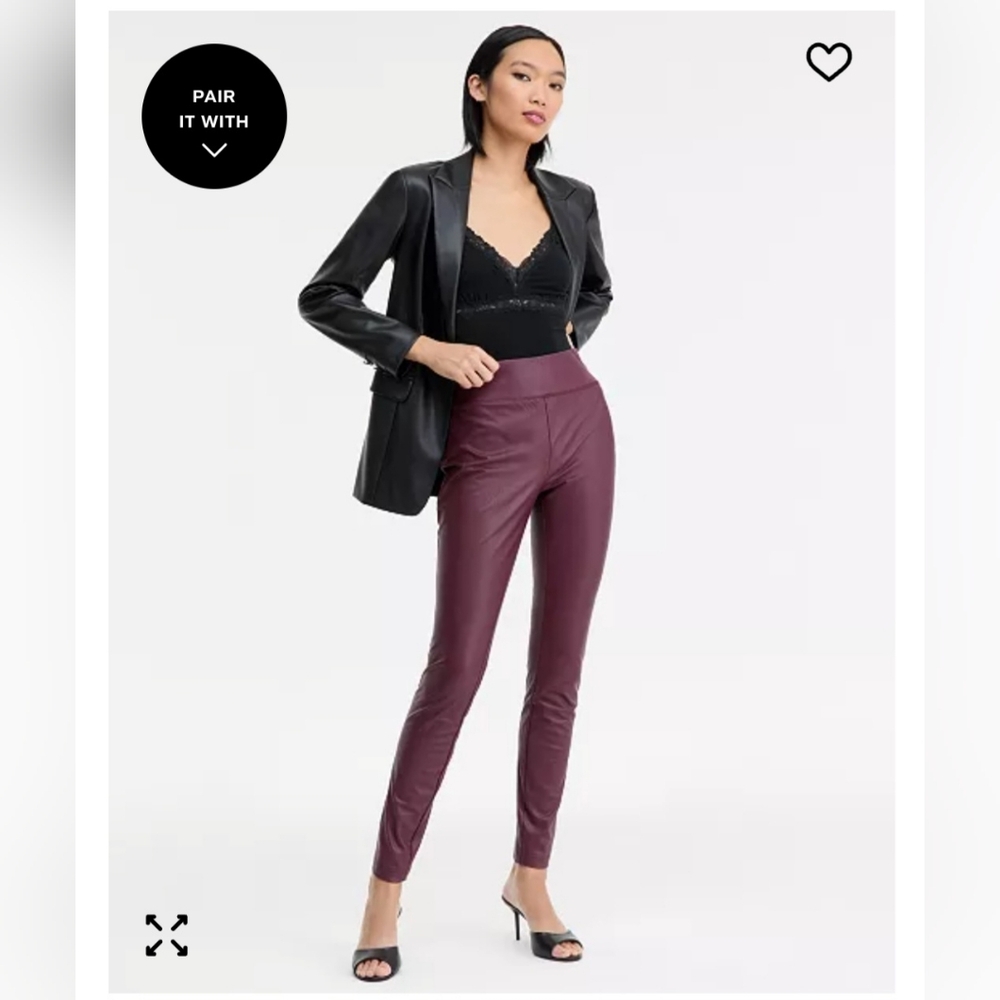 BAR III WOMEN'S MERLOT FAUX LEATHER LEGGINGS SIZE XS NWT
